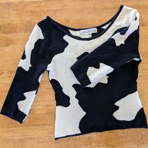 Black and White Cow Print Knit Top, XS